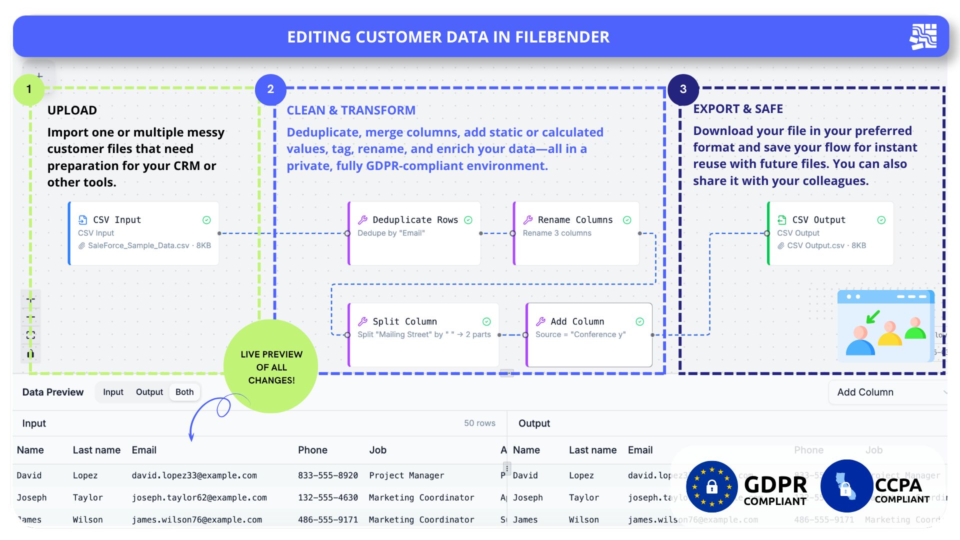 Editing customer data in FileBender - example