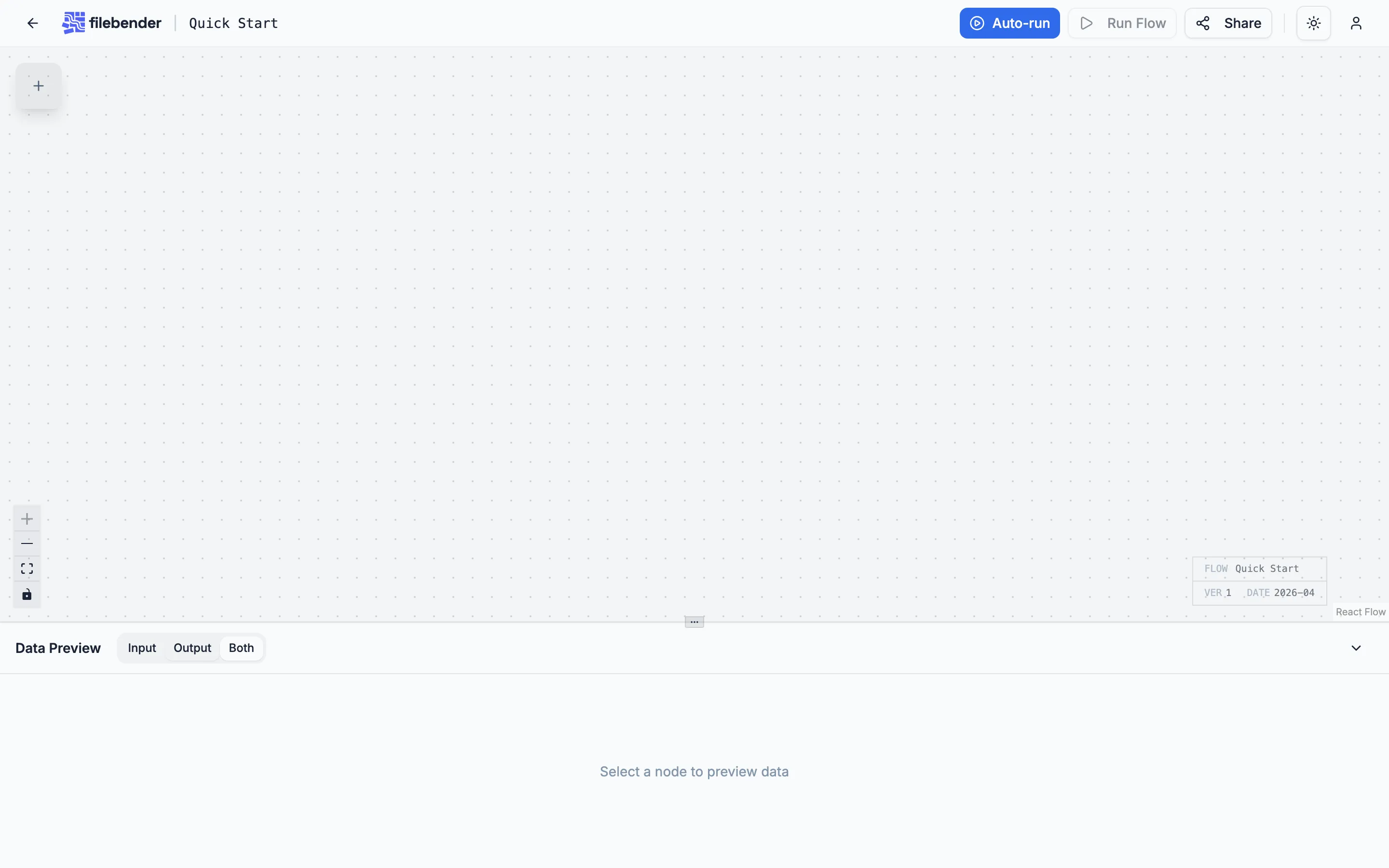 The empty canvas after creating a new flow.